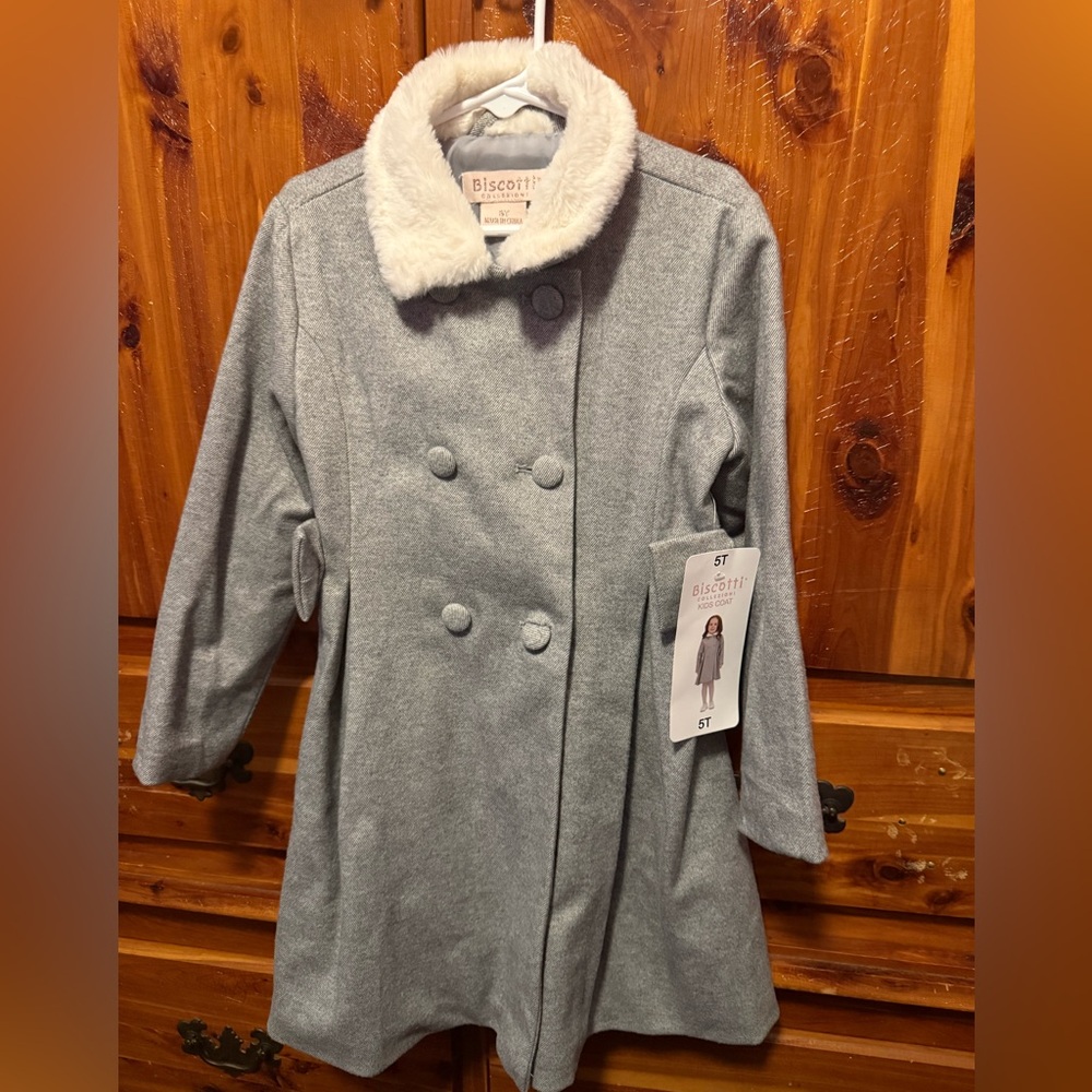 Biscotti Kids Gray Pea Coat with White Collar